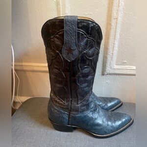 McClintock ostrich blue and black cowboy boots